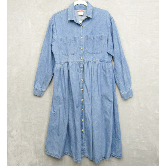 Vintage Fads Dress Womens M Blue Chambray Country Cottage Prairie Modest Y2K New - Picture 1 of 13